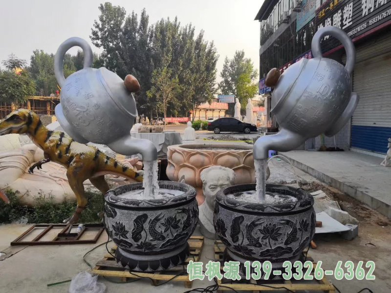 不锈钢茶壶喷泉雕塑
