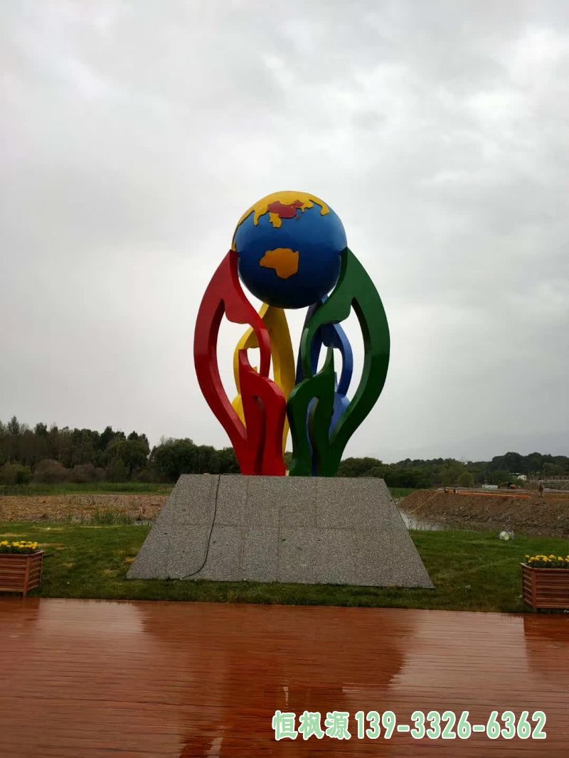 不锈钢广场彩绘地球雕塑