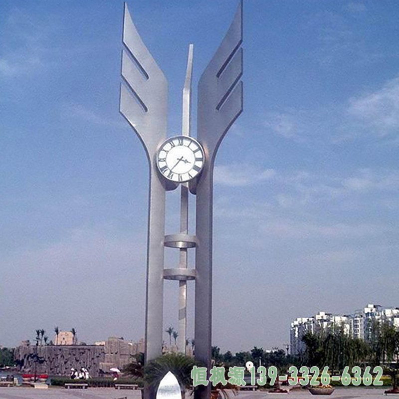 不锈钢钟表雕塑 广场景观雕塑