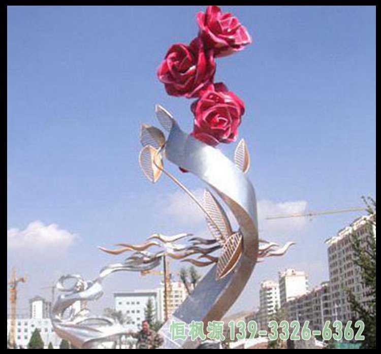不锈钢抽象玫瑰花 企业景观雕塑[1]