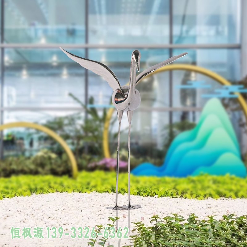 不锈钢抽象仙鹤雕塑 (3)