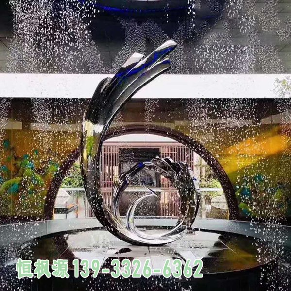 抽象凤凰喷泉不锈钢雕塑