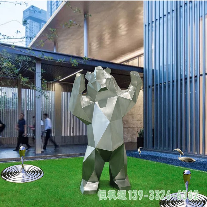 不锈钢几何熊雕塑