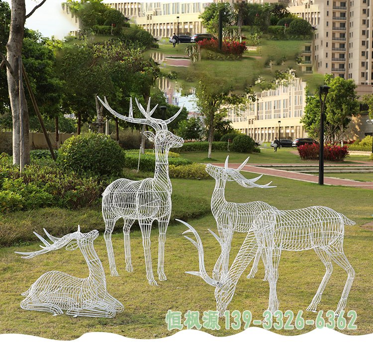 不锈钢镂空梅花鹿雕塑 (3)