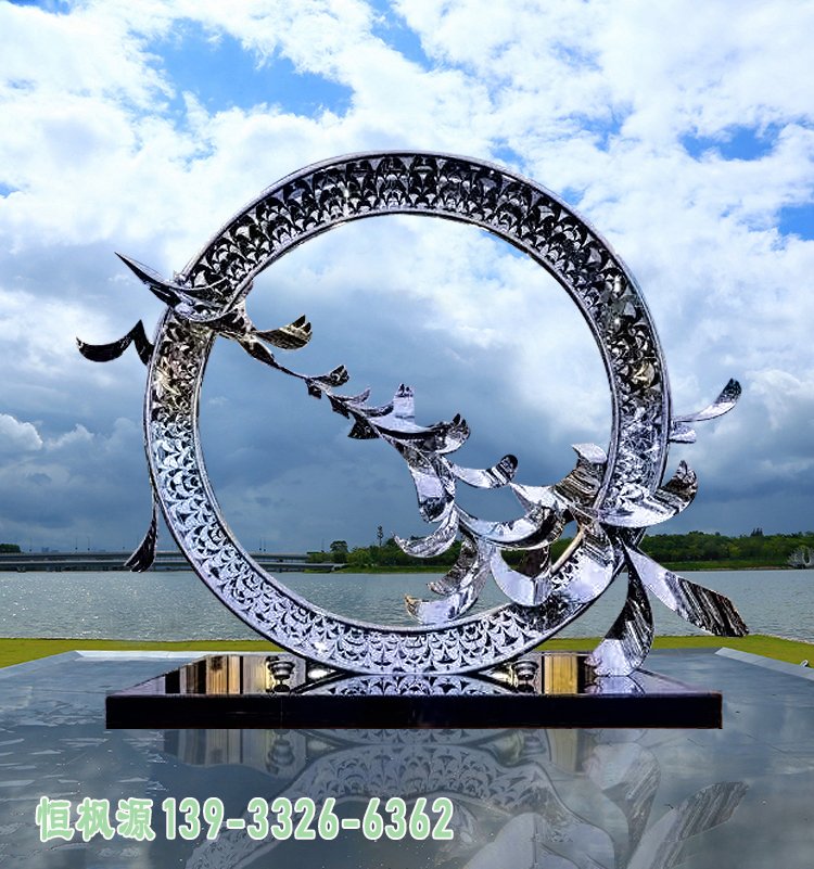 抽象不锈钢大雁雕塑 (1)