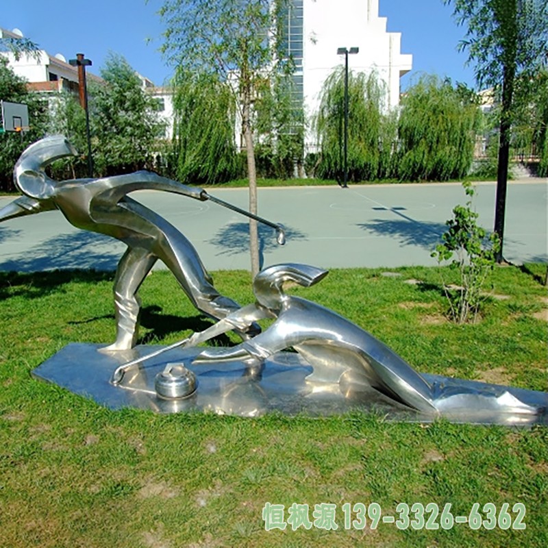 冰壶比赛雕塑，不锈钢抽象人物雕塑