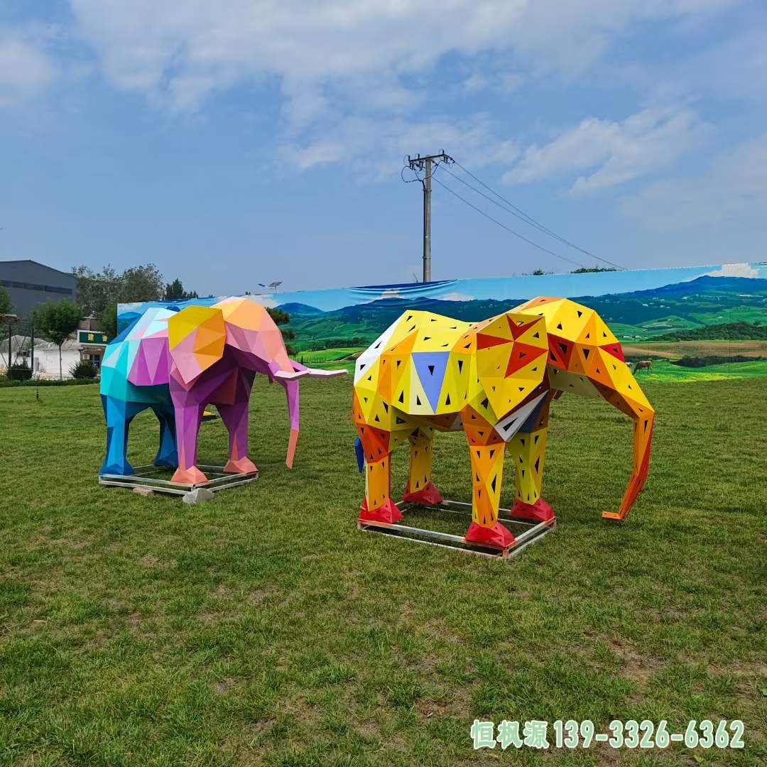 不锈钢彩绘几何大象雕塑 (5)