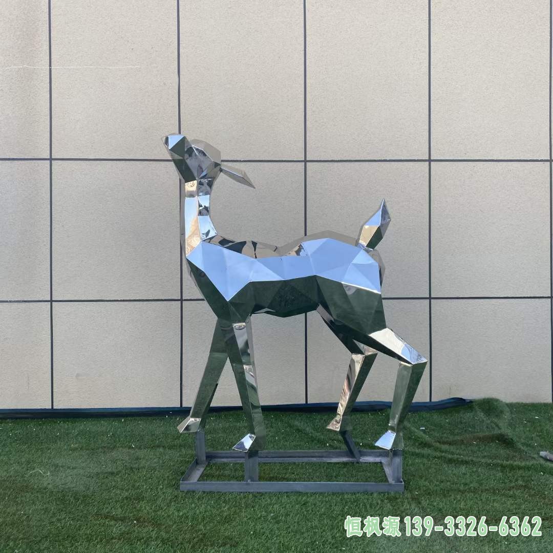 不锈钢几何小鹿雕塑 (13)