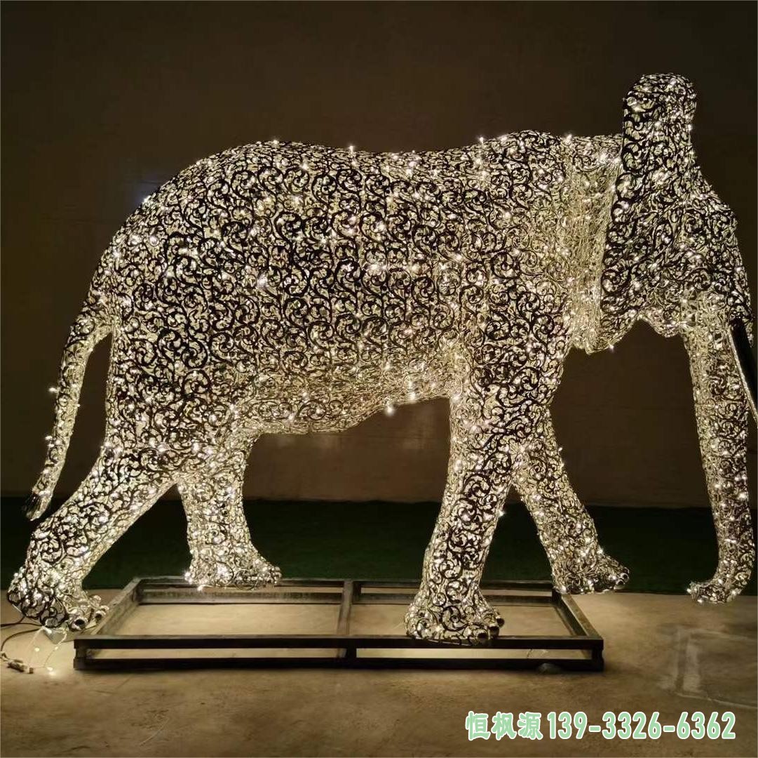 不锈钢发光大象雕塑 (5)