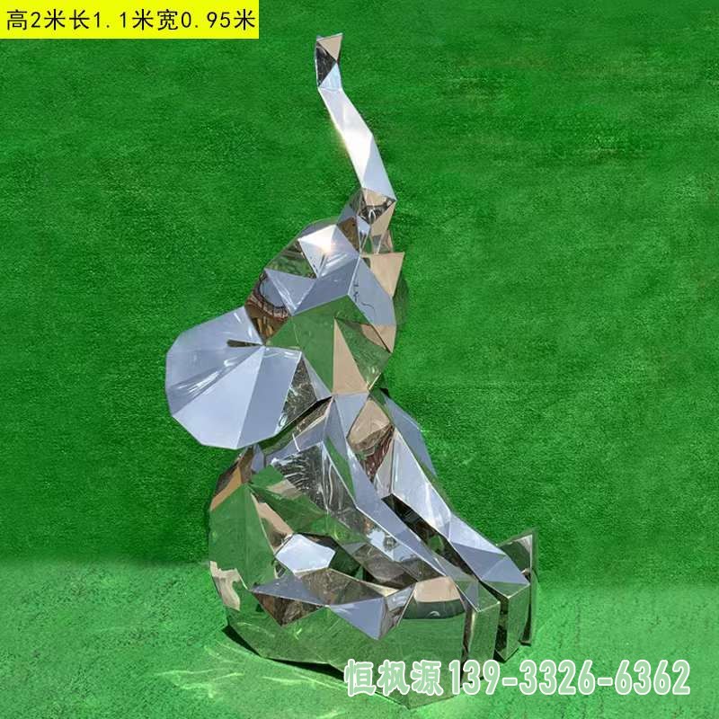 不锈钢镜面几何大象雕塑 (6)