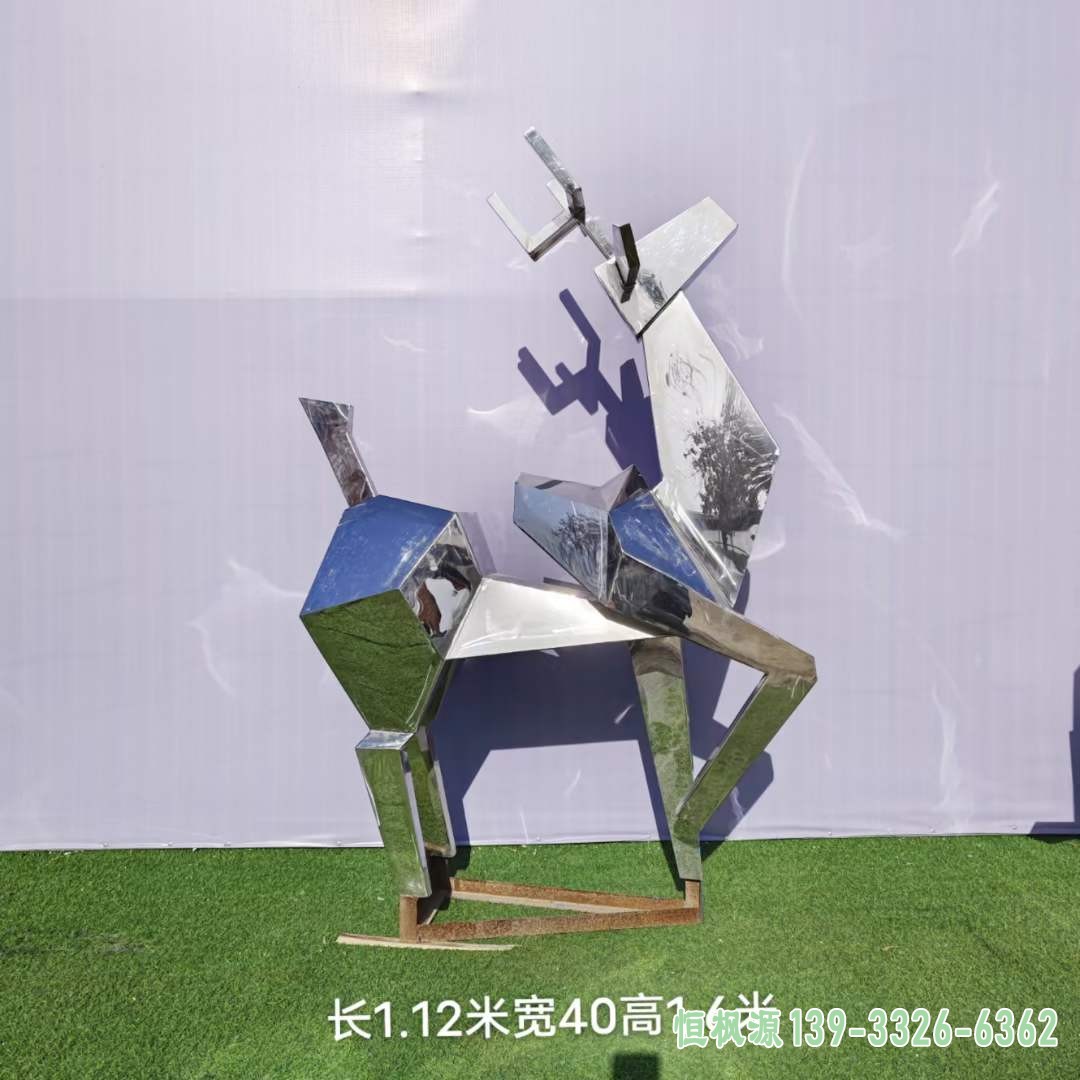 不锈钢几何小鹿雕塑 (69)