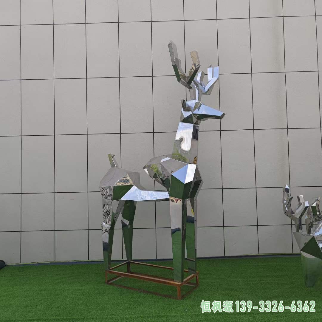 不锈钢几何小鹿雕塑 (18)