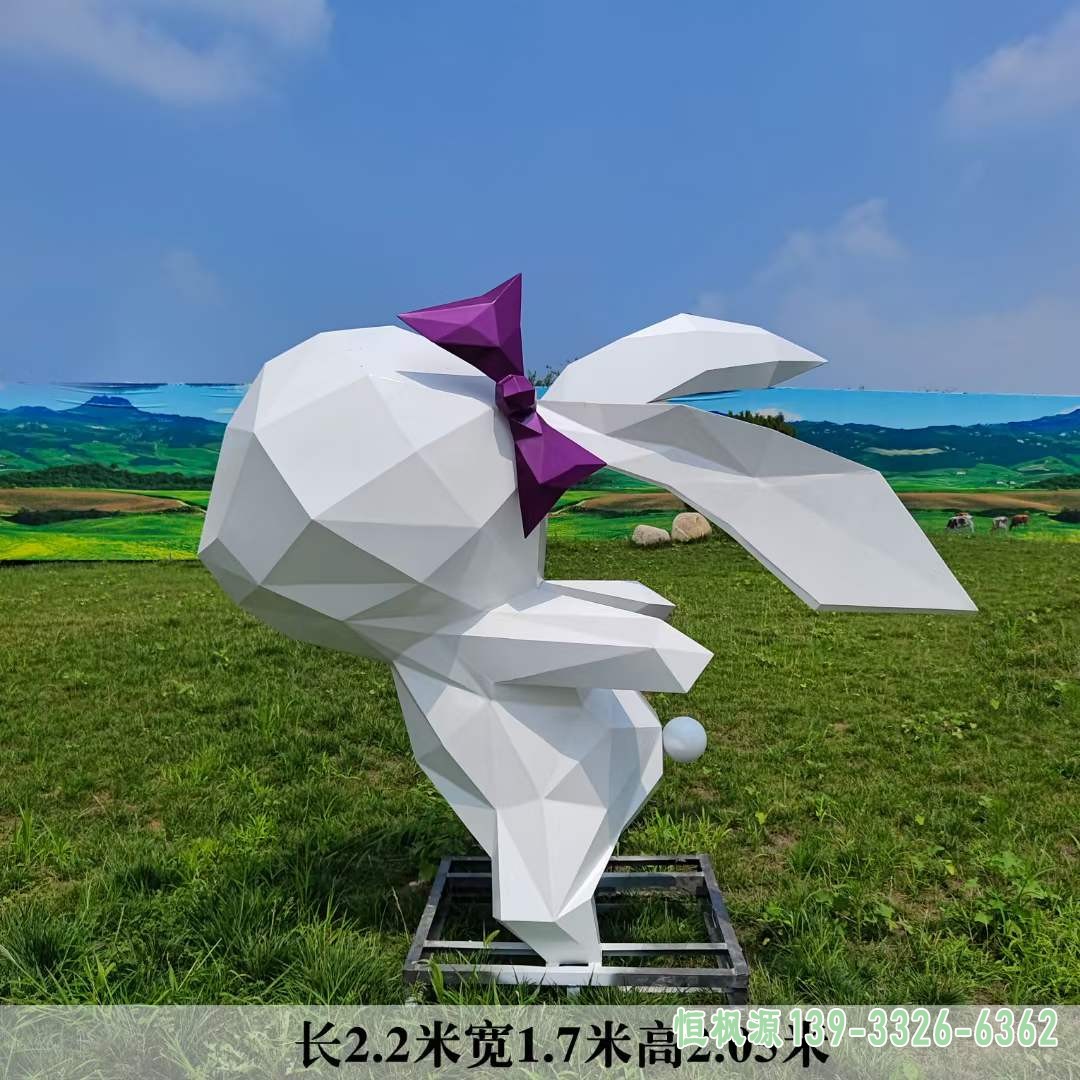 不锈钢几何兔子雕塑 (28)