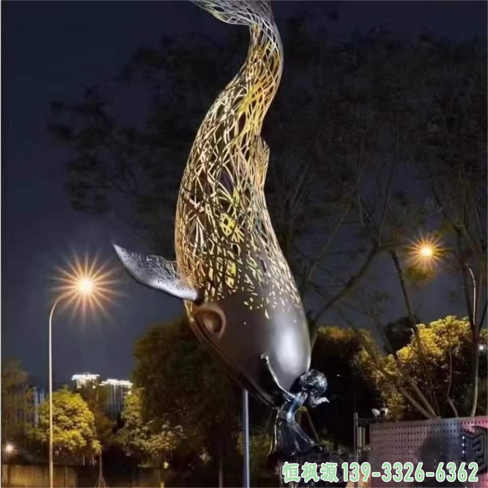 不锈钢鲸鱼雕塑 (2)
