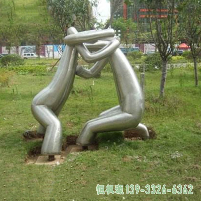 摔跤不锈钢景观雕塑