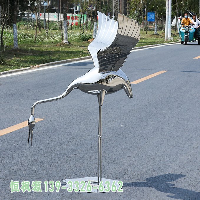 酒店仙鹤展翅不锈钢雕塑 (6)
