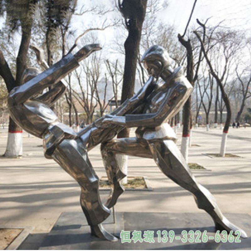 不锈钢摔跤雕塑 (2)