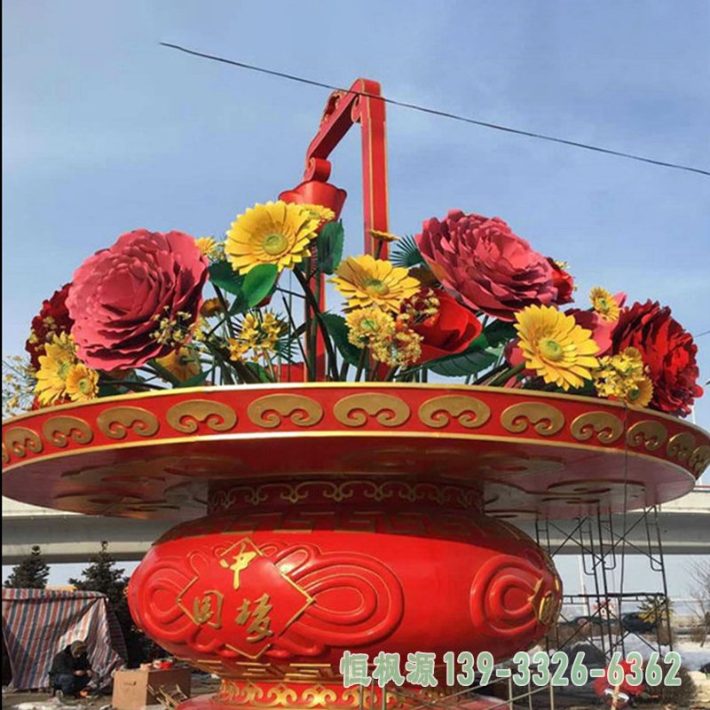 不锈钢菊花花蓝 广场景观雕塑