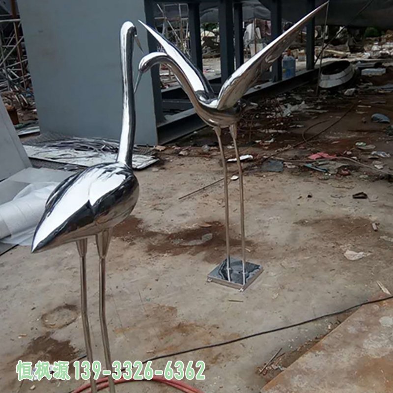 不锈钢抽象仙鹤雕塑,公园景观雕塑