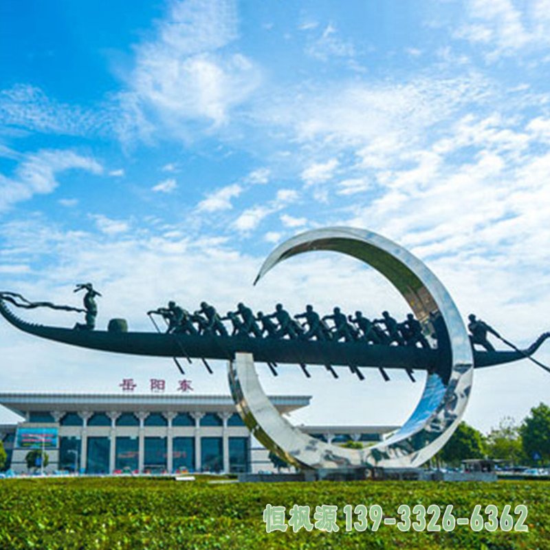 不锈钢划船景观 企业景观雕塑