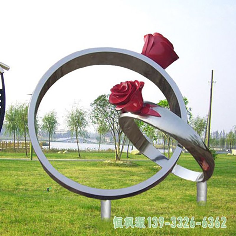 不锈钢戒指雕塑,不锈钢爱情雕塑