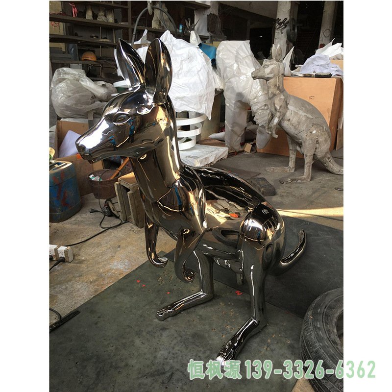 不锈钢工艺品定制 动物雕塑 广场 仿真袋鼠摆件 金属工艺41217