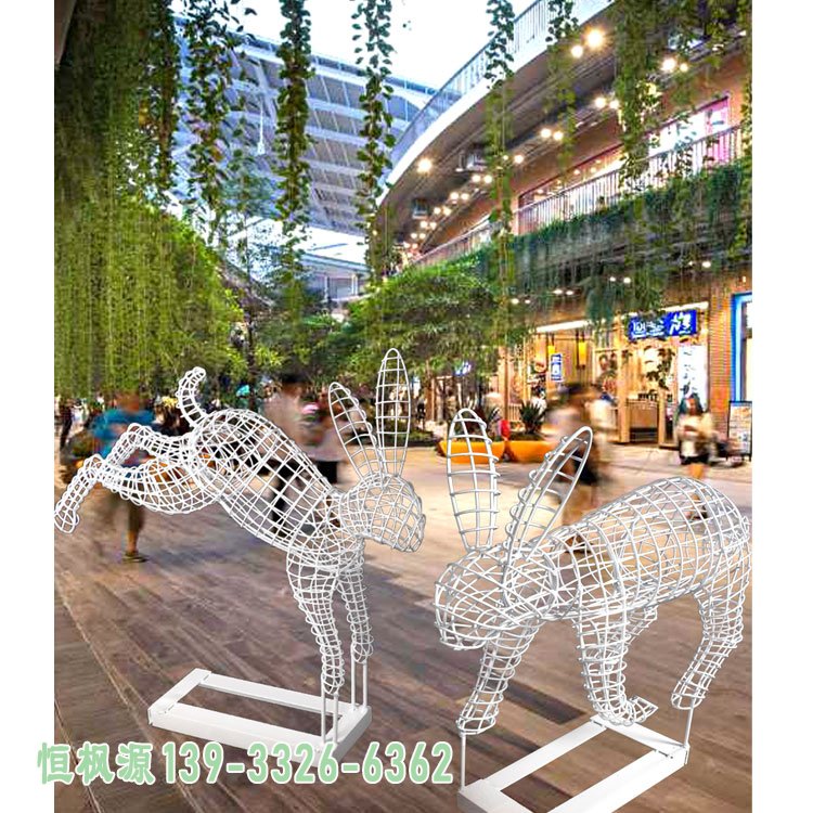 商场不锈钢镂空兔子雕塑