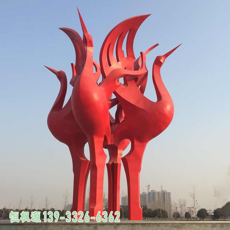 广场烤漆仙鹤不锈钢雕塑