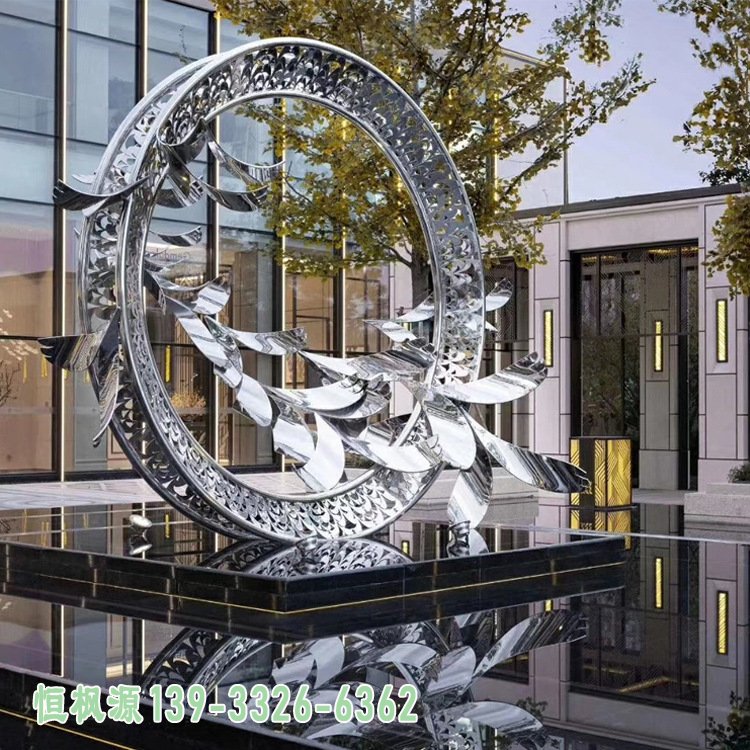 不锈钢抽象圆环大雁雕塑
