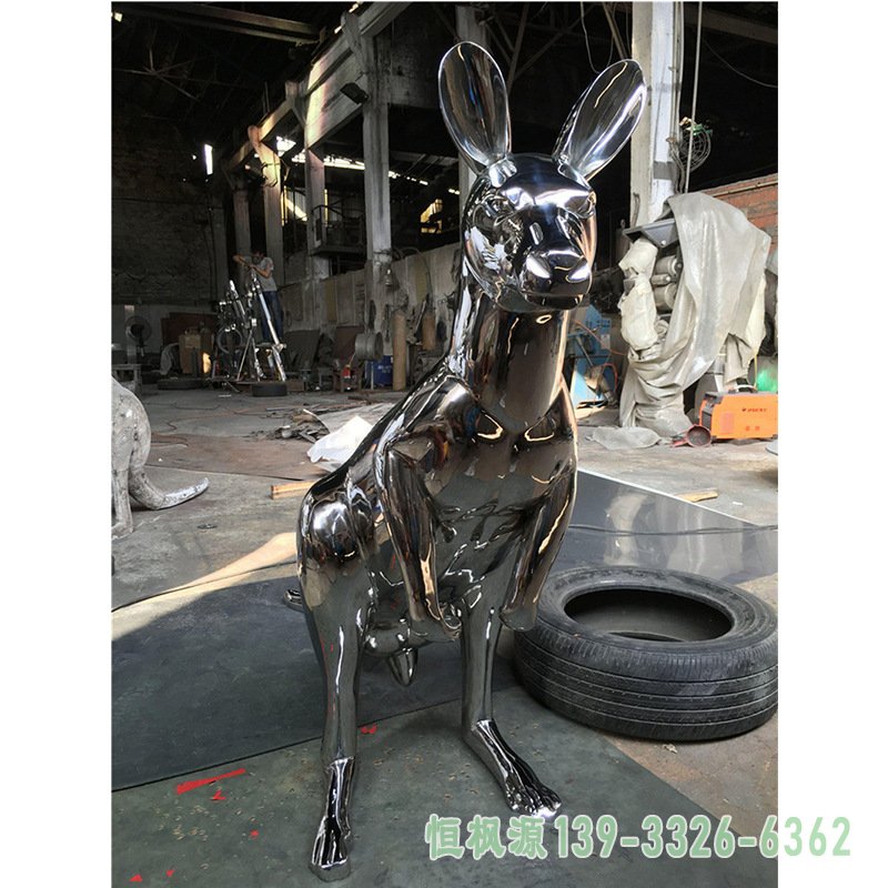 不锈钢工艺品定制 动物雕塑 广场 仿真袋鼠雕塑摆件 金属工艺41210