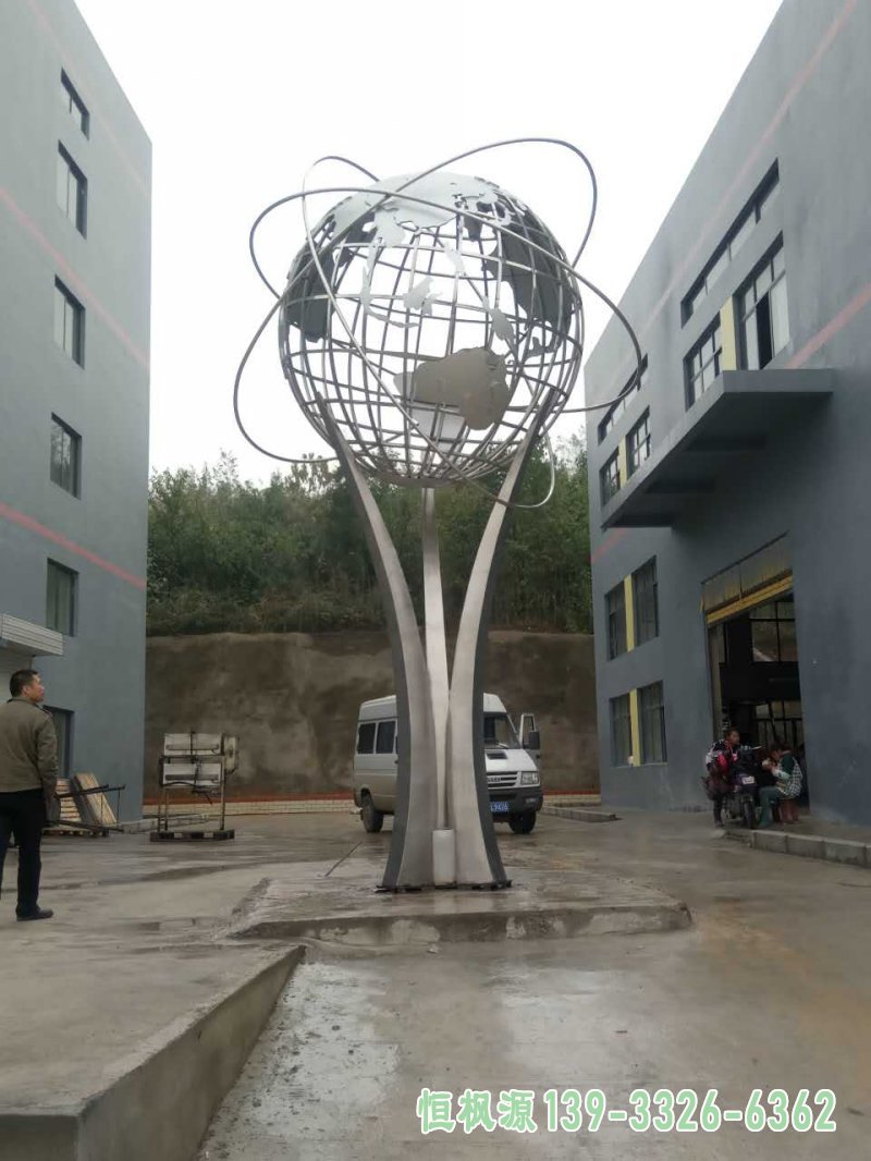 不锈钢企业雕塑,地球仪雕塑