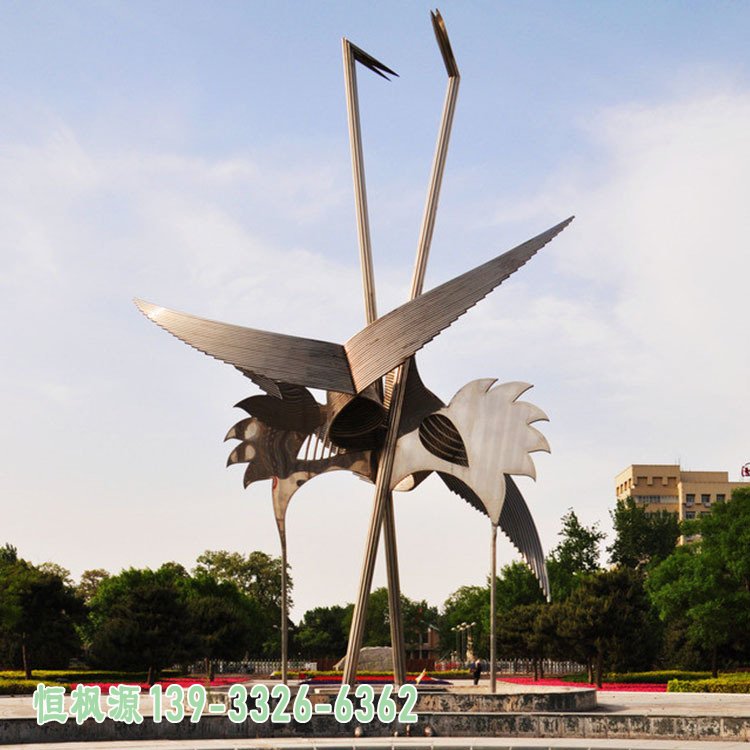 不锈钢大型仙鹤雕塑广场景观雕塑