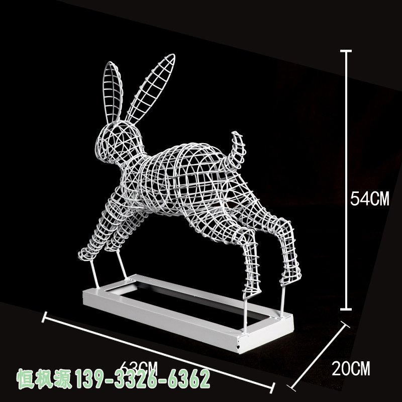 跳跃的不锈钢镂空兔子雕塑 (5)