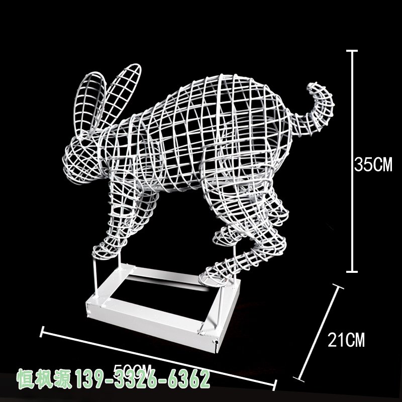 跳跃的不锈钢镂空兔子雕塑 (4)