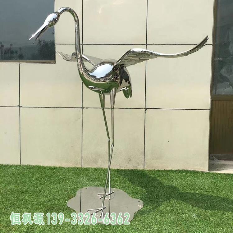 镜面不锈钢仙鹤雕塑 (2)