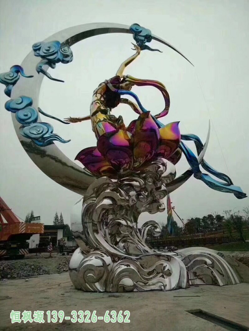 仙女奔月雕塑广场彩色不锈钢雕塑