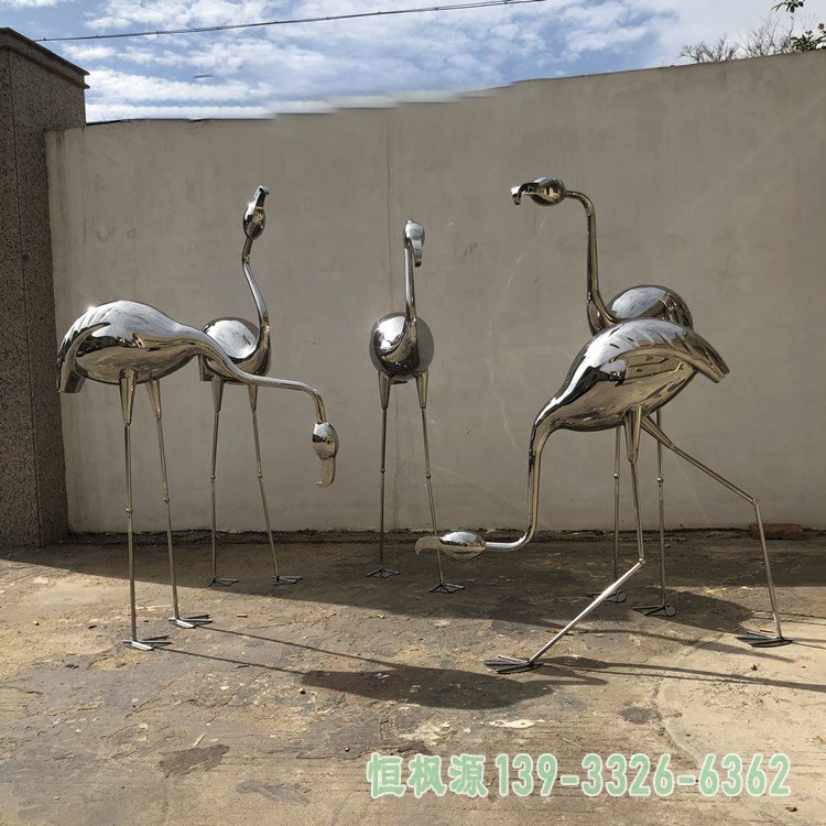不锈钢锻造火烈鸟雕塑 (4)