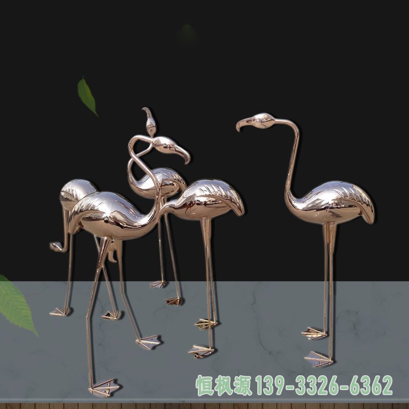 玫瑰金不锈钢火烈鸟雕塑
