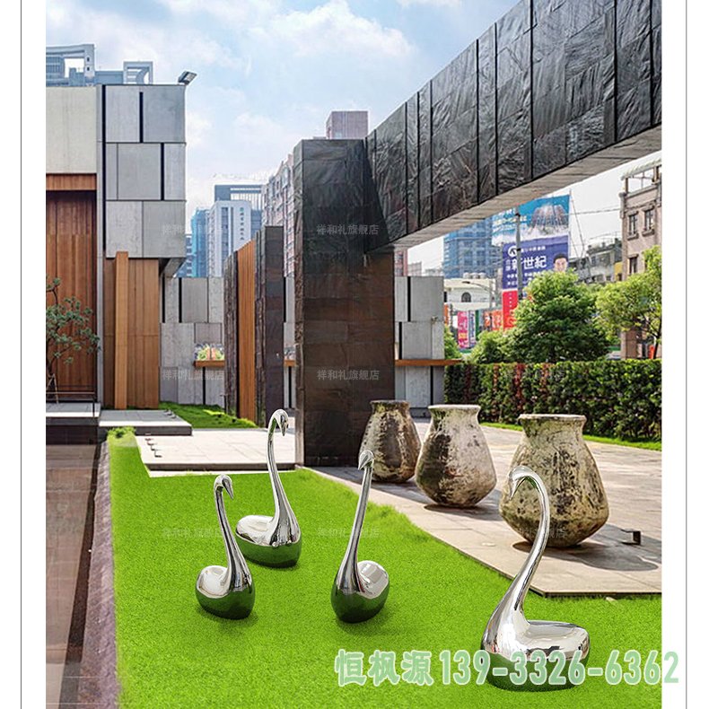 不锈钢抽象天鹅雕塑 (4)
