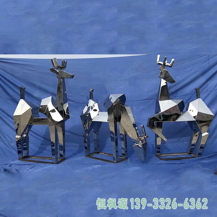 抽象玻璃钢几何鹿雕塑 (1)