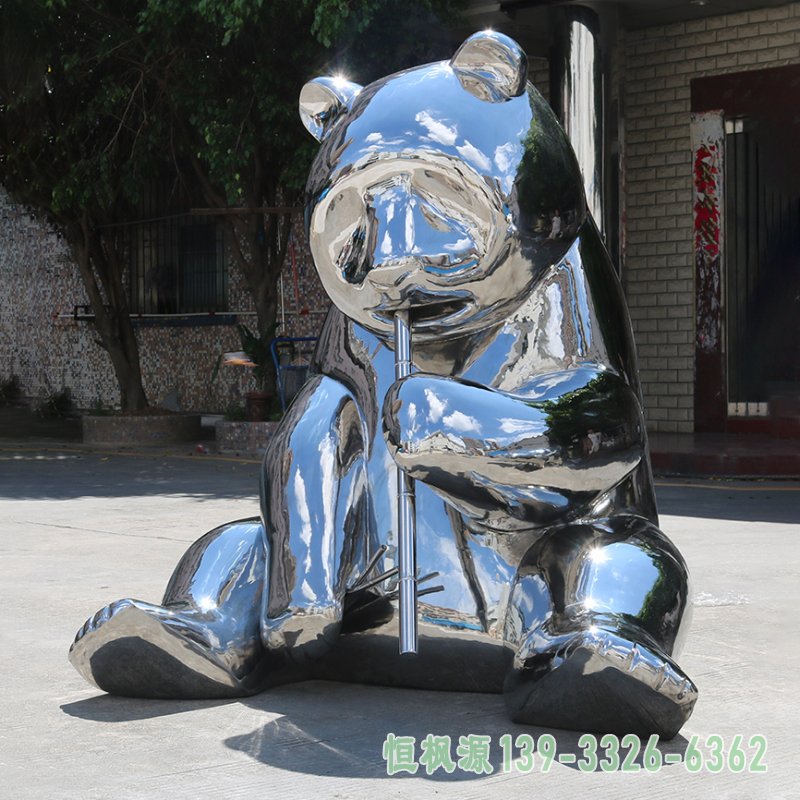 镜面不锈钢熊雕塑 (3)