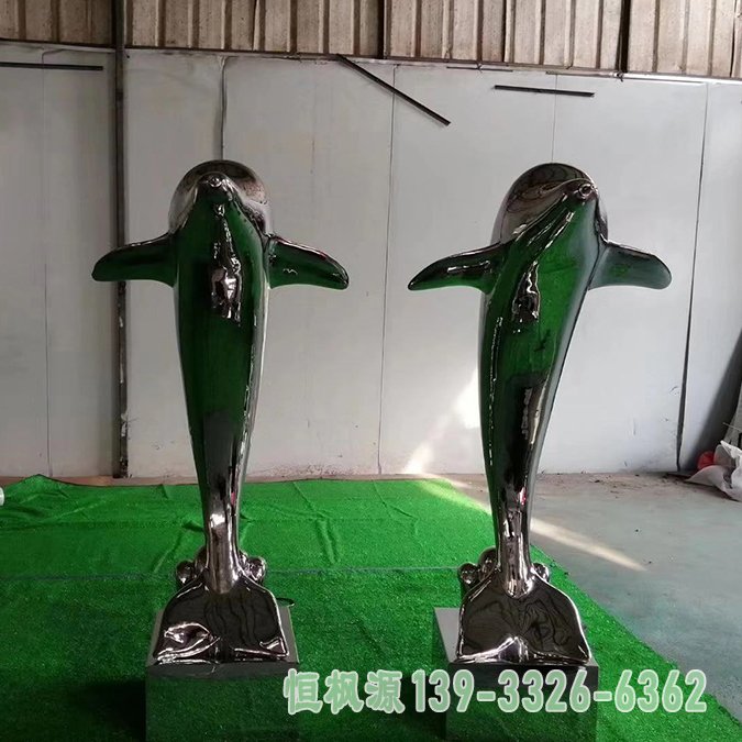 镜面不锈钢海豚雕塑 (2)