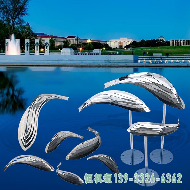 不锈钢抽象鱼雕塑 (2)