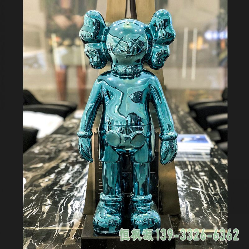 蓝色动漫不锈钢机器人雕塑 (15)