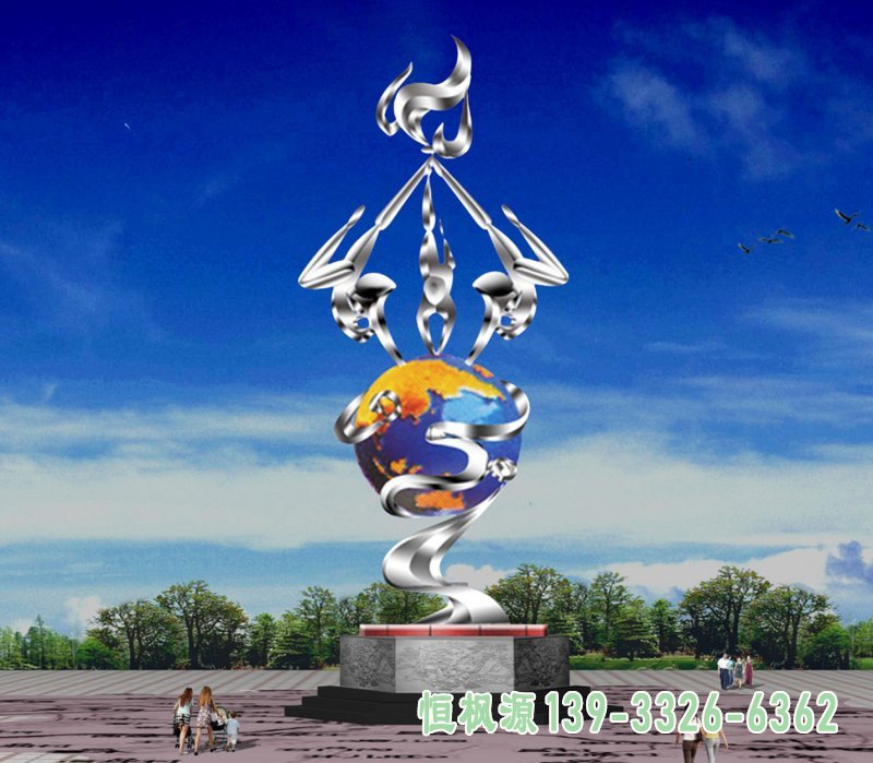不锈钢抽象人物和地球雕塑广场不锈钢雕塑