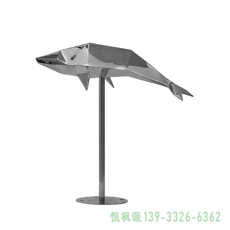 不锈钢抽象几何海豚雕塑 (2)