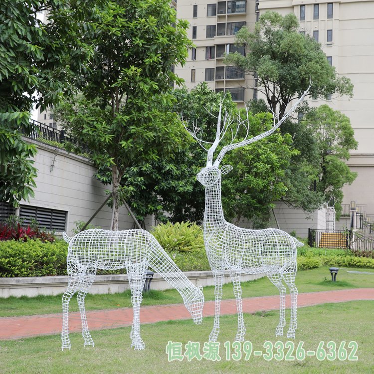 不锈钢镂空梅花鹿雕塑 (6)