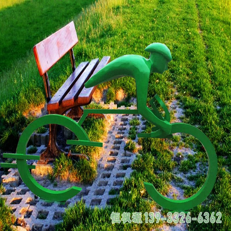不锈钢抽象骑单车的人物雕塑,公园景观摆件 (2)