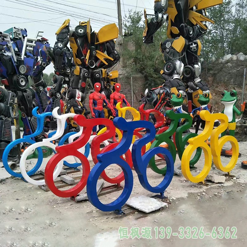 不锈钢抽象骑单车人物摆件,广场景观雕塑