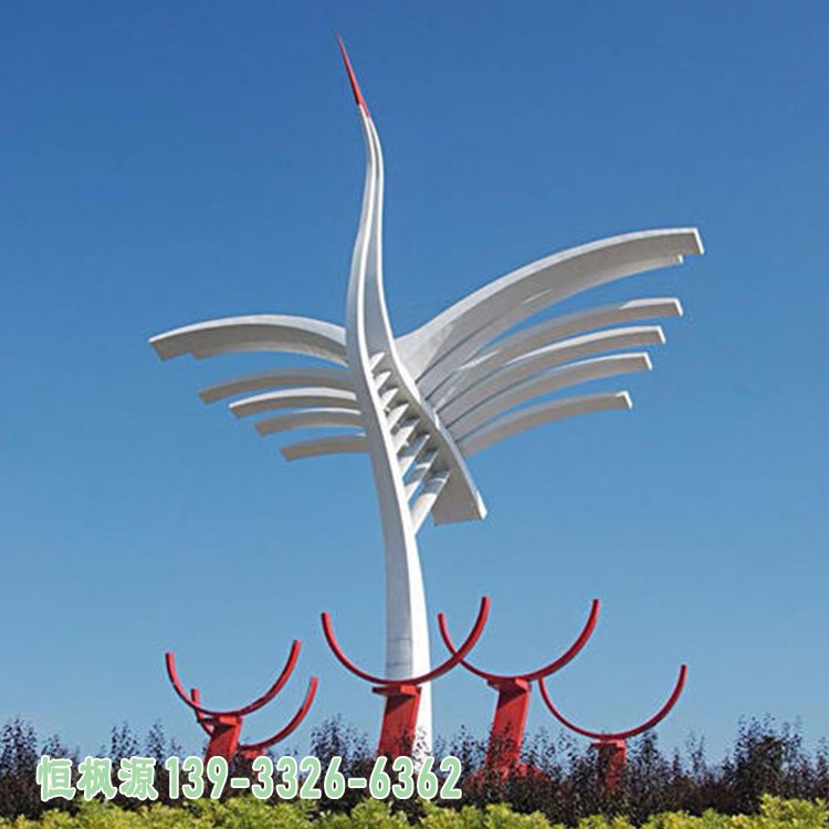 不锈钢抽象仙鹤雕塑 (4)